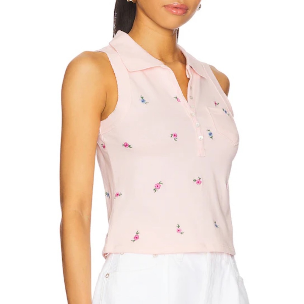 Free People Pink Sleeveless Floral Embroidered Top